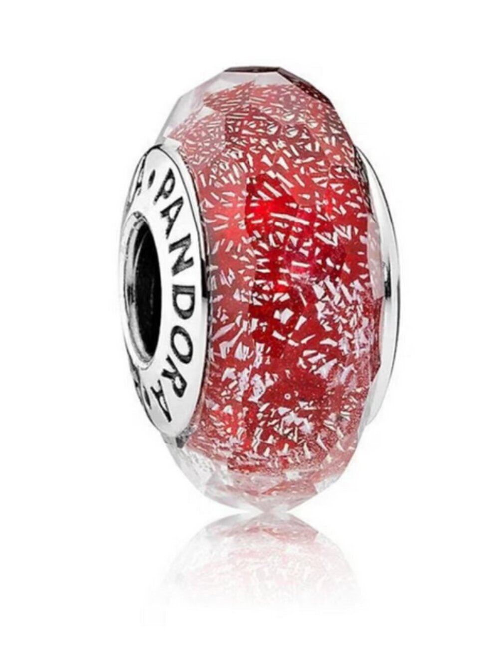 Pandora Red Shimmer Faceted Murano Glass Charm Bead Sterling Silver S925 ALE 791